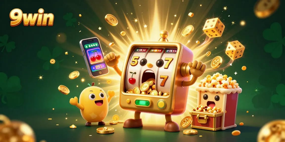 Winning with 9win: a colorful jackpot scene featuring golden slot machines and excitement.