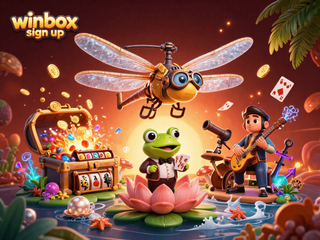 Join the excitement of winbox sign up as you engage in thrilling casino games surrounded by vibrant characters!