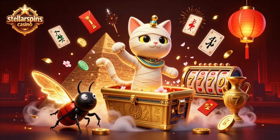 Experience the allure of stellarspins casino with vibrant illustrations of jackpots, slot reels, and adventure.
