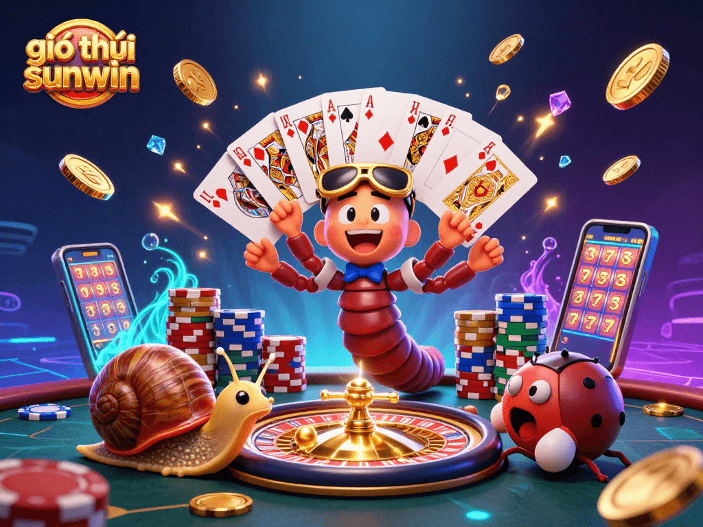 Experience giới thiệu sunwin through a vibrant 3D casino scene with colorful characters and dynamic game elements.