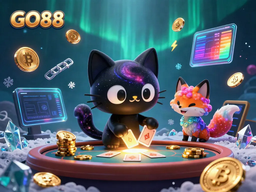 Experience the excitement of GO88 at a cosmic casino table with colorful characters and dynamic game elements.