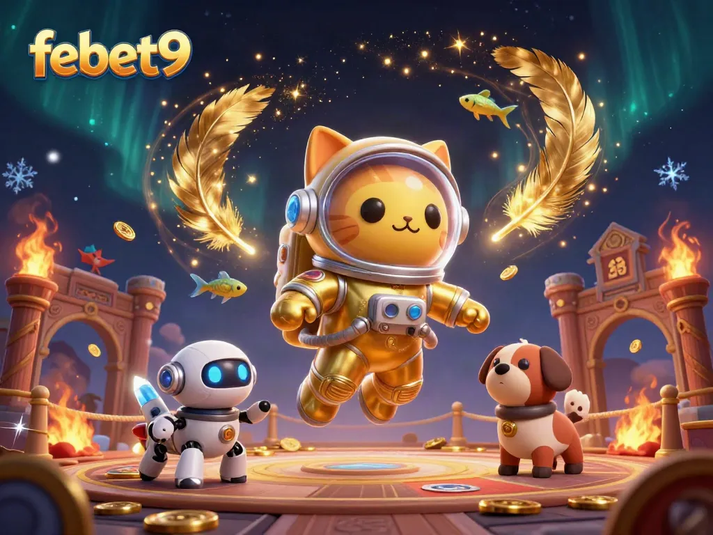 Experience the thrill of febet9 with this dynamic 3D scene featuring gambling elements.