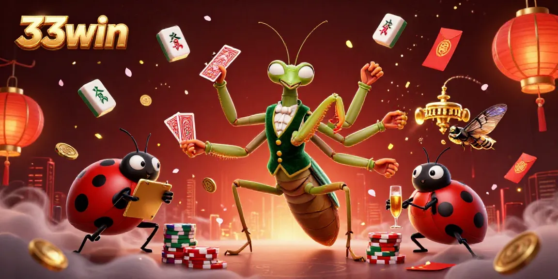 Experience the thrill of betting with the 33win casino's vibrant 3D characters and games in this lively digital illustration.