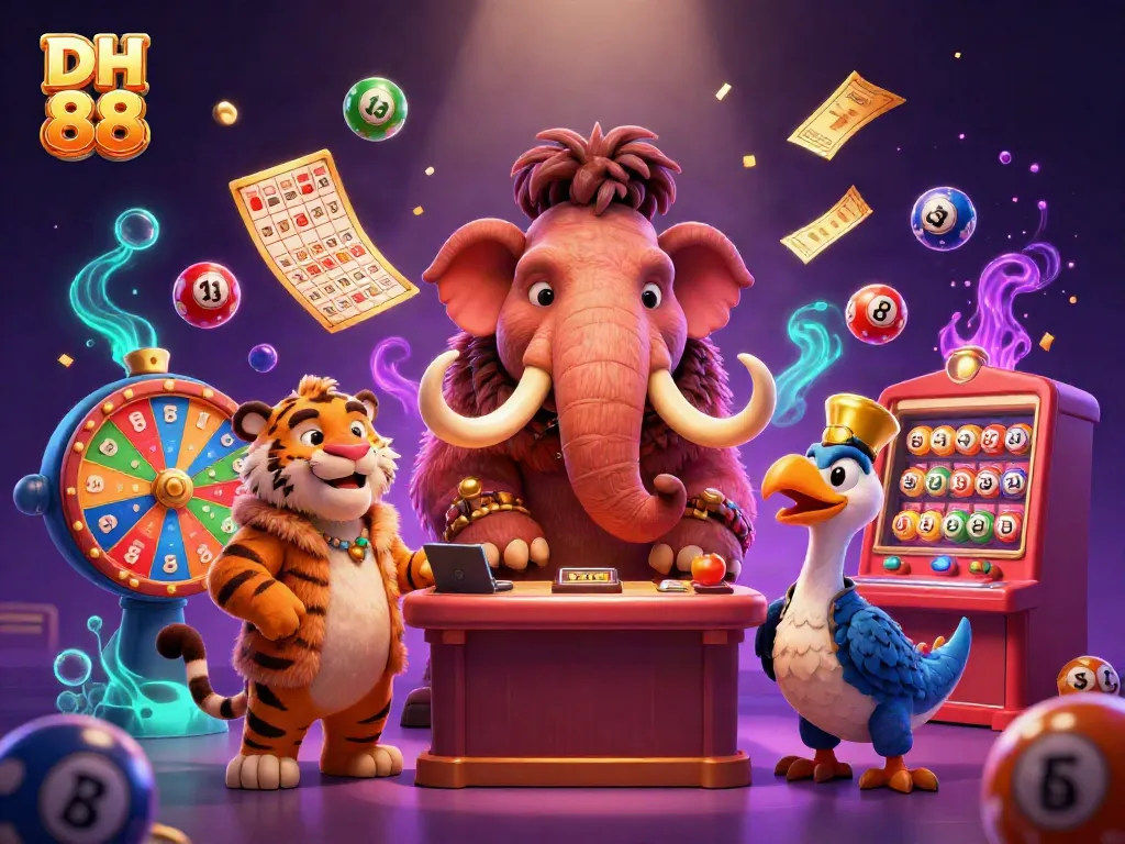Experience the thrill of DH 88 as a woolly mammoth bouncer checks IDs, surrounded by vibrant prize elements.