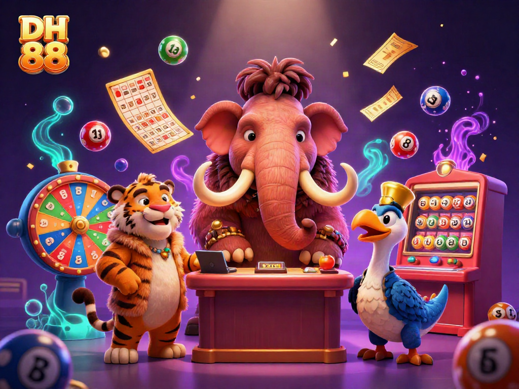 Experience the thrill of DH 88 as a woolly mammoth bouncer checks IDs, surrounded by vibrant prize elements.