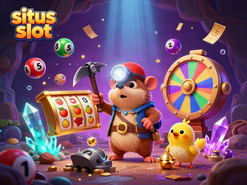 Spin and win at situs slot with this colorful and dynamic casino-themed illustration featuring treasure hunting characters.