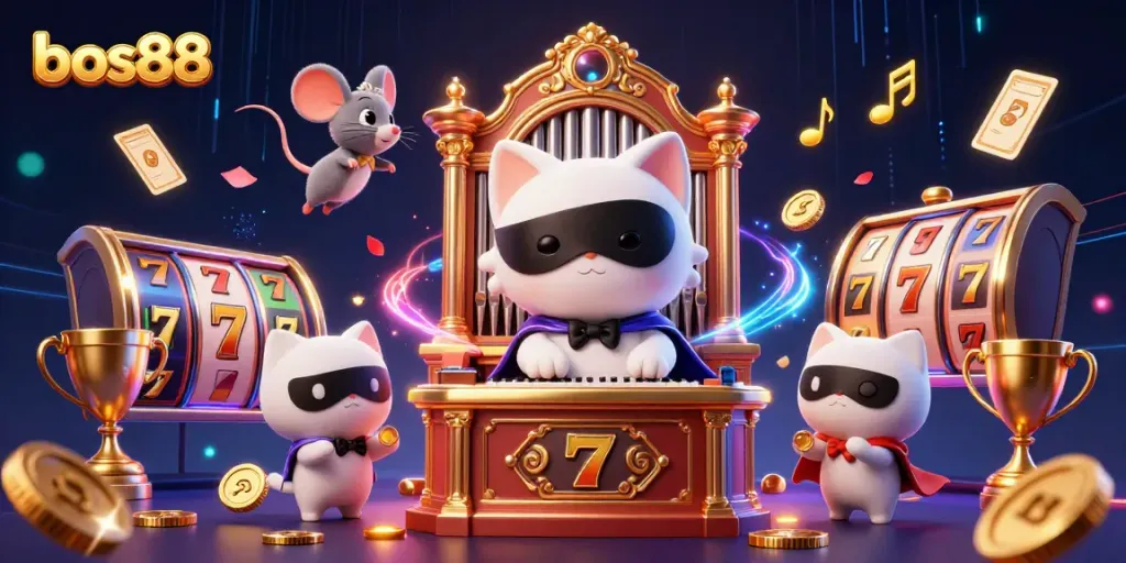 Engage with bos88 slots featuring a charming phantom cat and dynamic casino elements.