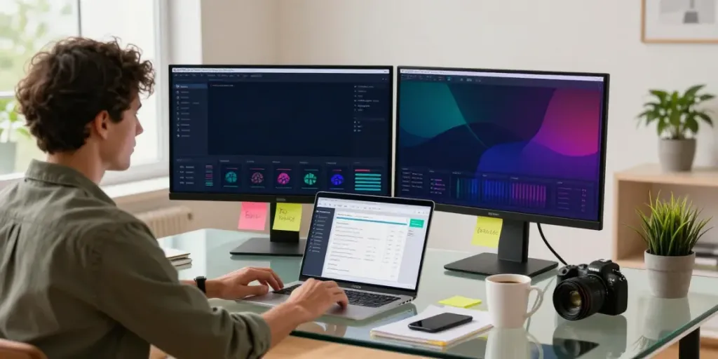 SEO specialist analyzing instant indexing tools in a modern marketing workspace.