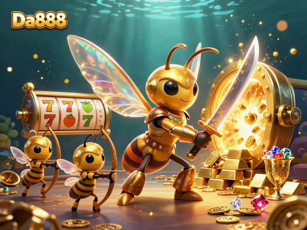 Engage in thrilling gameplay at Da888 with a vibrant 3D illustration showcasing exciting casino elements.